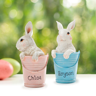 Blue and Pink Bunny In a Basket Personalized Figurines