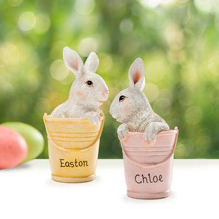 Pink and Yellow Bunny In a Basket Personalized Figurines