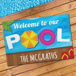 Welcome To Our Pool Personalized Thin Doormat