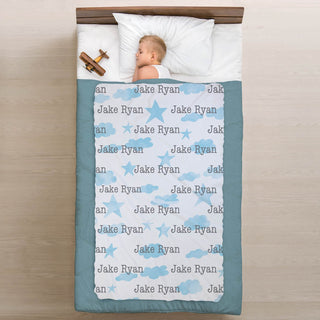 Blue Stars and Clouds Personalized Fuzzy Blanket