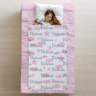 Pink Stars and Clouds Personalized Fuzzy Blanket