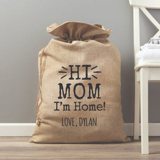 Hi Mom Burlap Personalized Laundry Bag