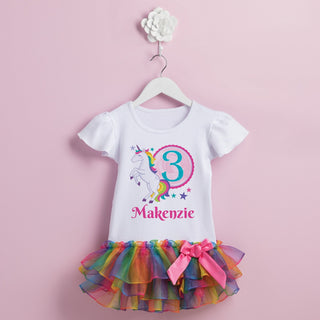 Birthday Unicorn Personalized Toddler Rainbow Tutu Tee