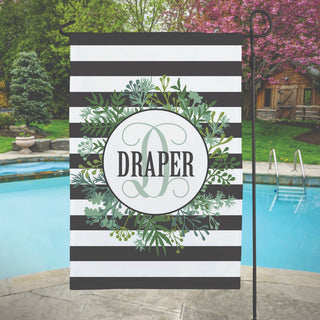 Greenery and Stripes Personalized Garden Flag