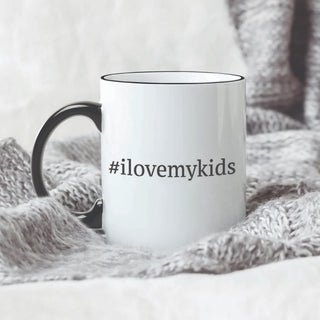 #ilovemykids White Coffee Mug with Black Rim and Handle-11oz