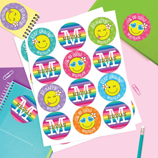 Happy Faces and Rainbows Personalized Round Sticker - Set of 48