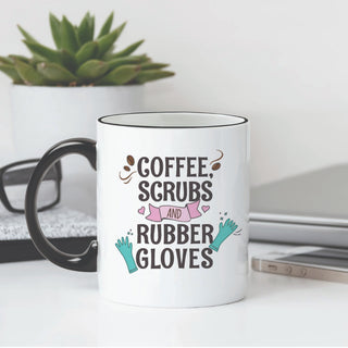 Coffee Scrubs Rubber Gloves Personalized Black Handle Coffee Mug - 11 oz. 