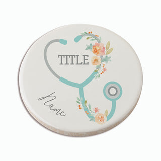 Floral Stethoscope Personalized Round Desk Coaster