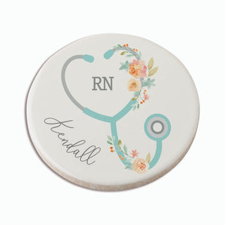 Floral Stethoscope Personalized Round Desk Coaster