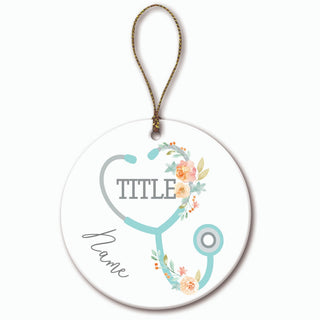 Floral Stethoscope Personalized Round Ornament