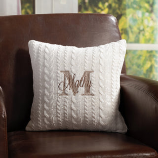 Name & Initial Embroidered Ivory Cable Knit 17" Throw Pillow