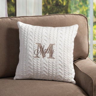 Name & Initial Embroidered Ivory Cable Knit 17" Throw Pillow