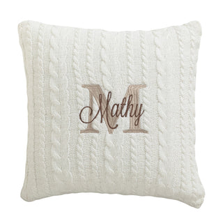 Name & Initial Embroidered Ivory Cable Knit 17" Throw Pillow