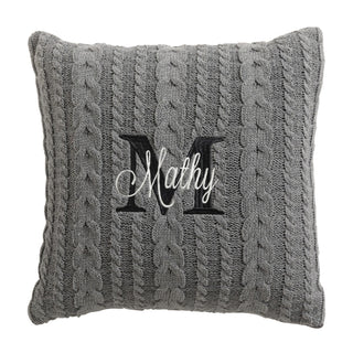 Name & Initial Embroidered Gray Cable Knit 17" Throw Pillow