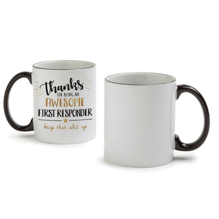 Thank You First Responder White Coffee Mug with Black Rim and Handle-11oz