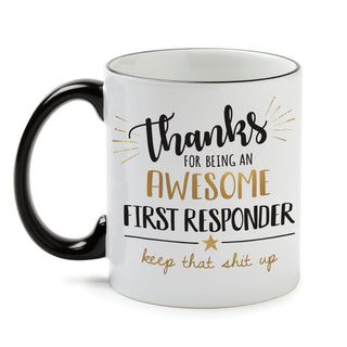 Thank You First Responder White Coffee Mug with Black Rim and Handle-11oz