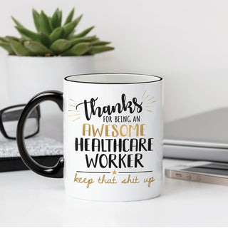 Thank You Healthcare Worker Personalized Black Handle Coffee Mug - 11 oz.
