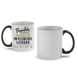 Thank You Healthcare Worker White Coffee Mug with Black Rim and Handle-11oz