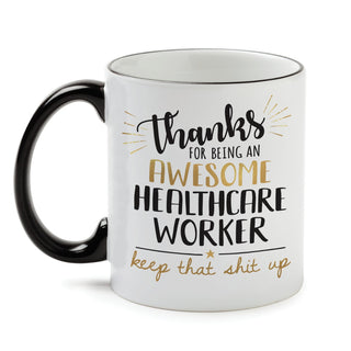 Thank You Healthcare Worker White Coffee Mug with Black Rim and Handle-11oz