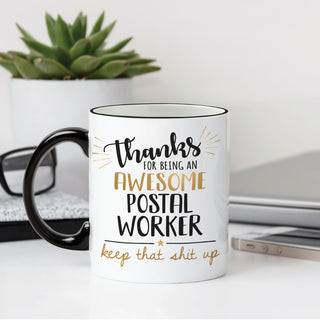 Thank You Postal Worker White Coffee Mug with Black Rim and Handle-11oz