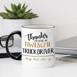 Thank You Truck Driver Personalized Black Handle Coffee Mug - 11 oz.