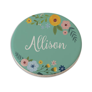 Floral Wreath Personalized Round Desk Coaster