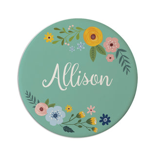 Floral Wreath Personalized Round Desk Coaster