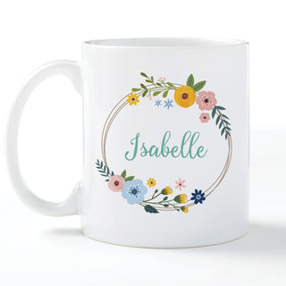 Floral Wreath Personalized White Coffee Mug - 11 oz.