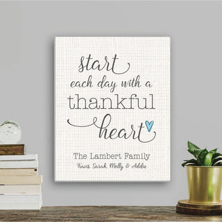 Start Each Day With A Thankful Heart Personalized 11x14 Canvas