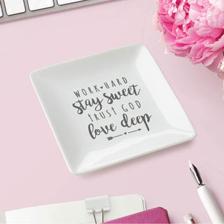 Work Hard, Trust God Personalized Square Trinket Dish