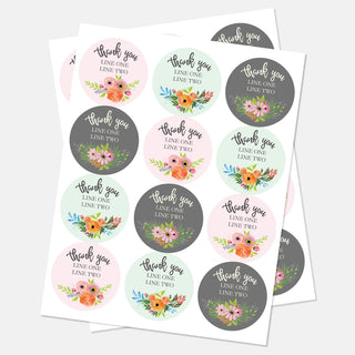 Thank You Floral Personalized Round Stickers - Set of 48