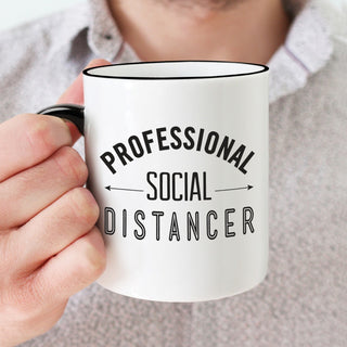 Professional Social Distancer White Coffee Mug with Black Rim and Handle-11oz