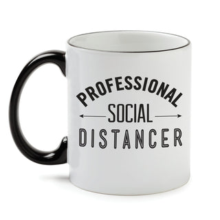 Professional Social Distancer White Coffee Mug with Black Rim and Handle-11oz