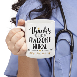 Thanks Awesome Nurse Personalized White Coffee Mug - 11 oz.