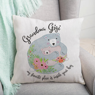 Floral Bear Hug Favorite Place Personalized Throw Pillow