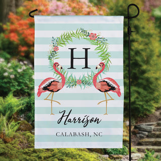 Flamingo & Stripes Personalized Garden Flag