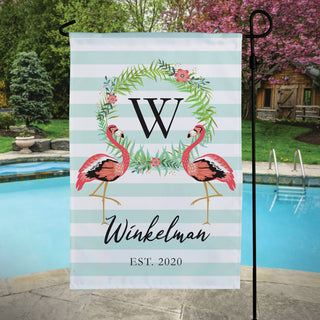 Flamingo & Stripes Personalized Garden Flag