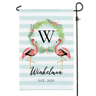 Flamingo & Stripes Personalized Garden Flag