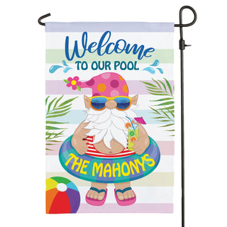 Welcome To Our Pool Floating Gnome Garden Flag