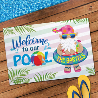 Welcome to our Pool Gnome  Personalized Doormat - 18x27 Inch, 1/4" Thick