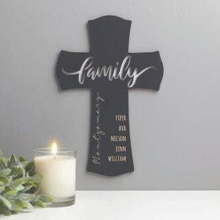 Family Cross Personalized Black Wood Plaque