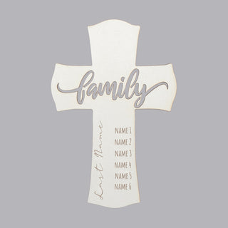 Family Cross Personalized White Wood Plaque