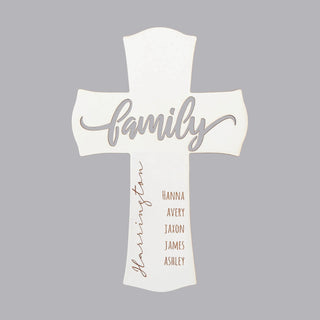Family Cross Personalized White Wood Plaque