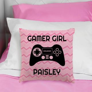Gamer Girl Personalized Pink Throw Pillow