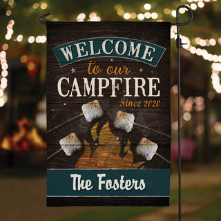 Welcome To Our Campfire Personalized Garden Flag With 4 Marshmallows