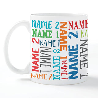 Two Names Repeating Personalized White Coffee Mug - 11 oz.