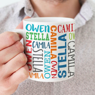 Three Names Repeating Personalized White Coffee Mug - 11 oz.