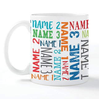 Three Names Repeating Personalized White Coffee Mug - 11 oz.