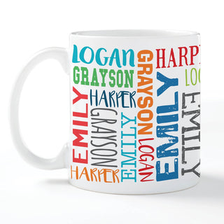 Four Names Repeating Personalized White Coffee Mug - 11 oz.