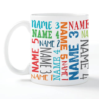 Five Names Repeating Personalized White Coffee Mug - 11 oz.